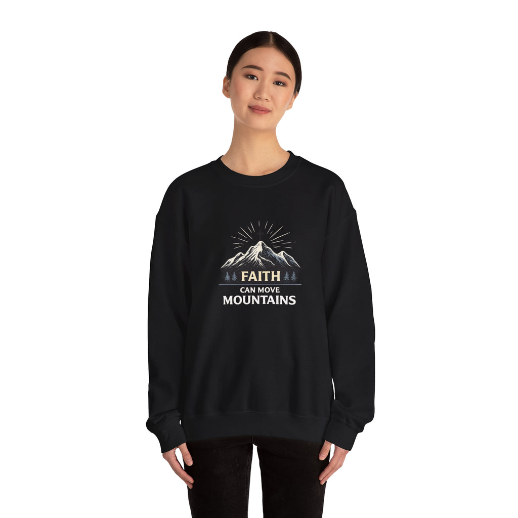 Womens Faith Can Move Mountains Crewneck Sweatshirt – Christian Inspirational Pullover
