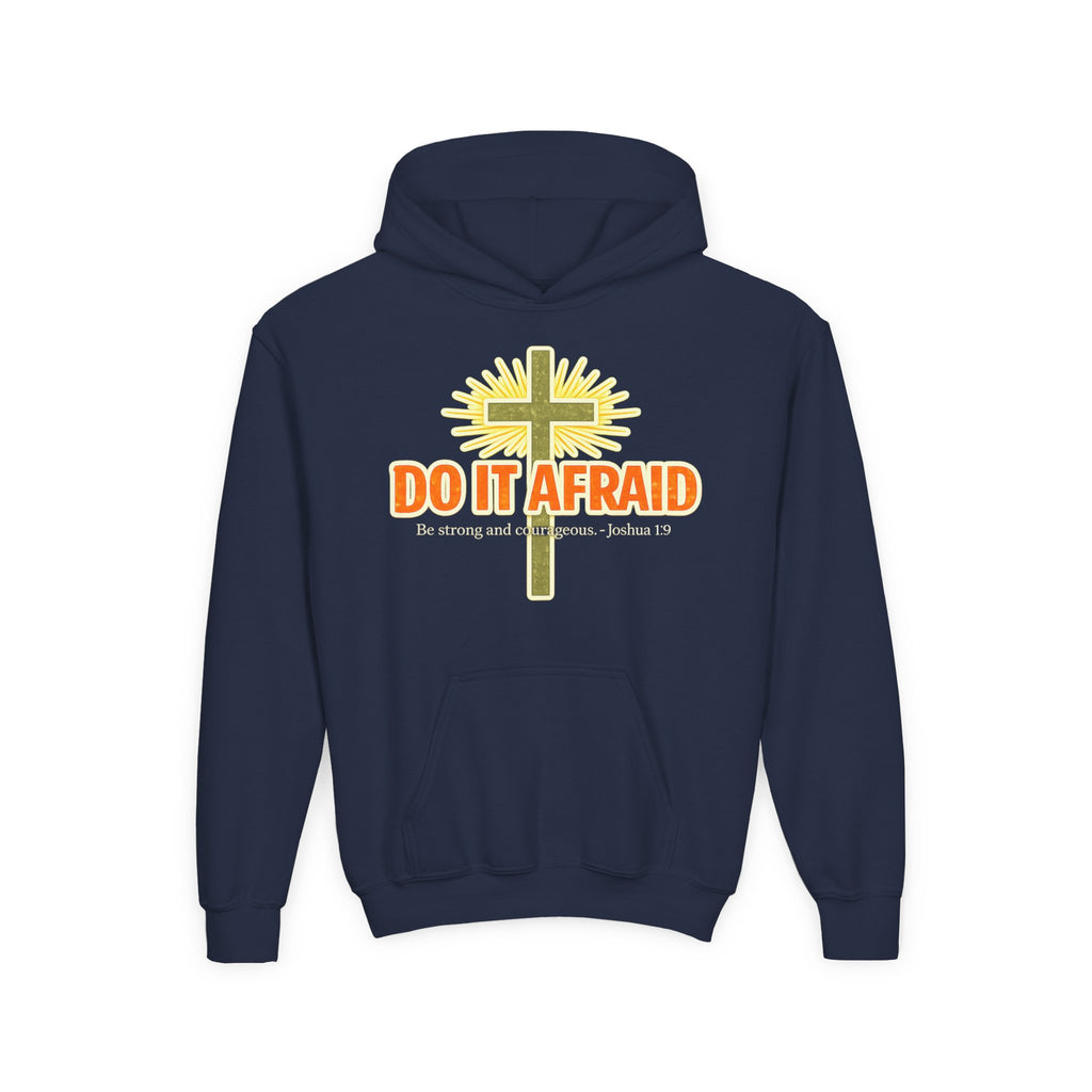 Youth Hoodie - "Do It Afraid" Inspirational Christian Cross Sweatshirt (Joshua 1:9)