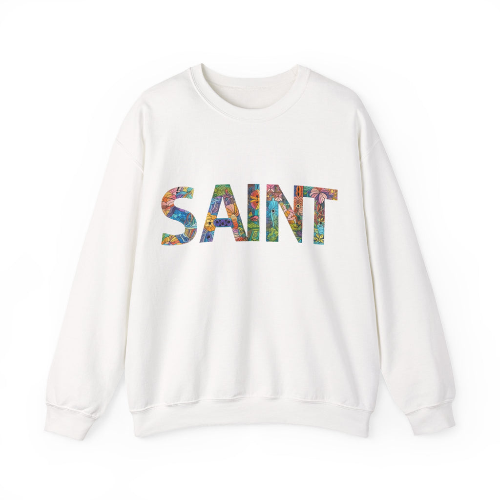 Womens Crewneck Sweatshirt  'SAINT' Colorful Floral Lettering