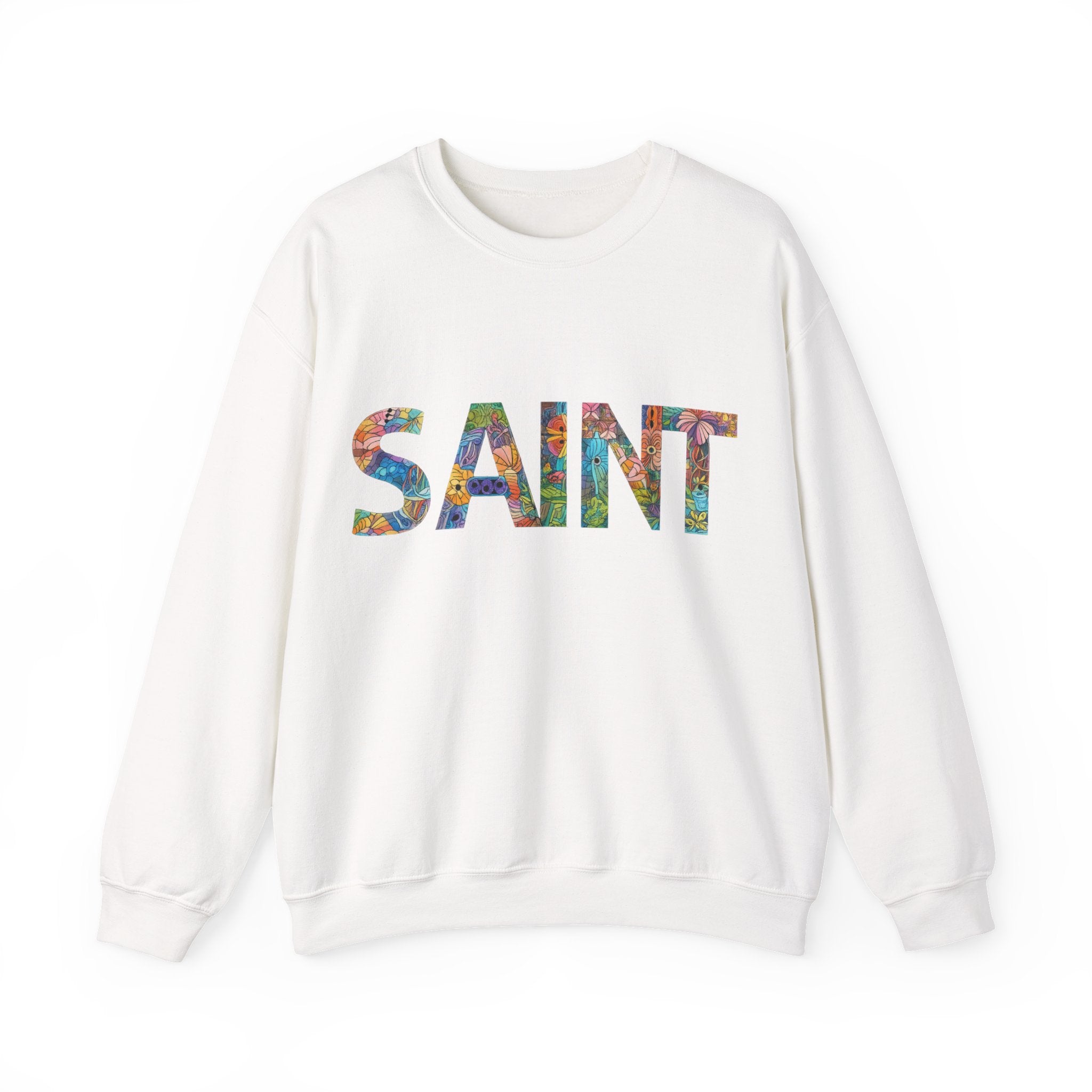 Womens Crewneck Sweatshirt  'SAINT' Colorful Floral Lettering