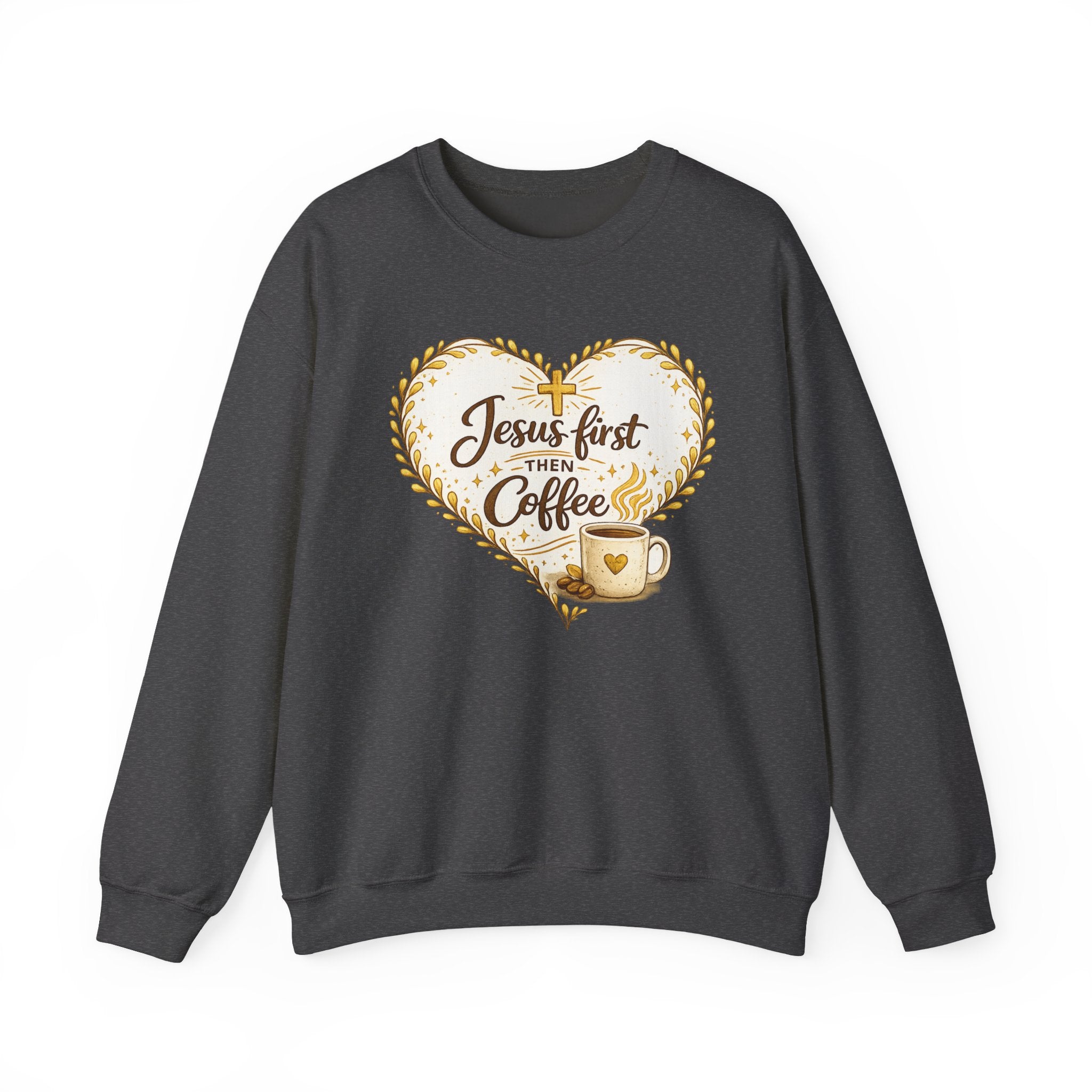 Womens Jesus First Then Coffee Sweatshirt — Christian Coffee Lover Crewneck