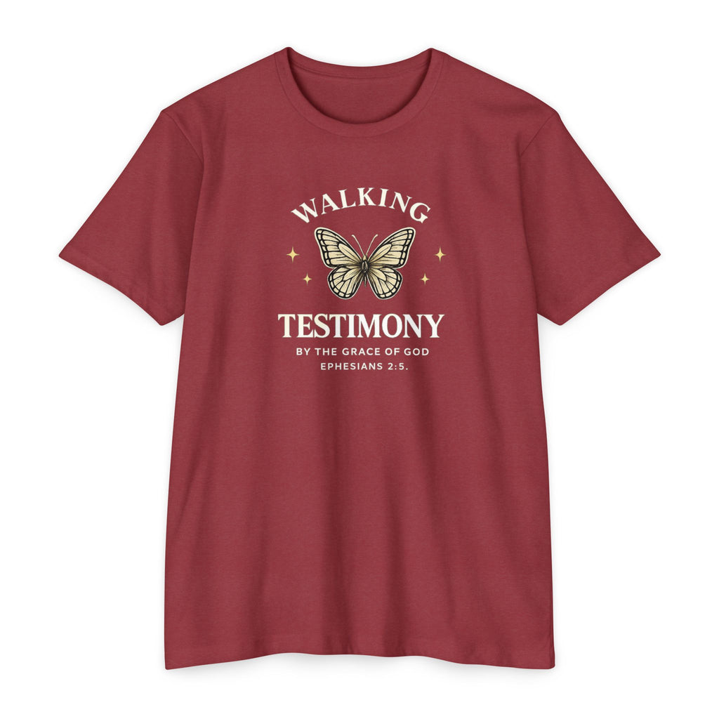 Womens Walking Testimony T-Shirt — “By the Grace of God” Christian Tee (Ephesians 2:8)
