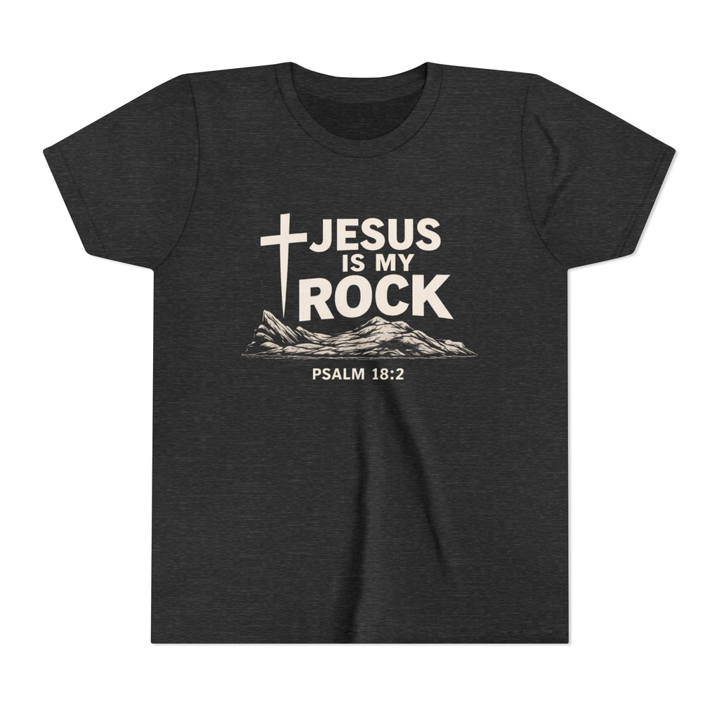Girls Youth Tee — "Jesus Is My Rock" Psalm 18:2 Christian Kids T-Shirt