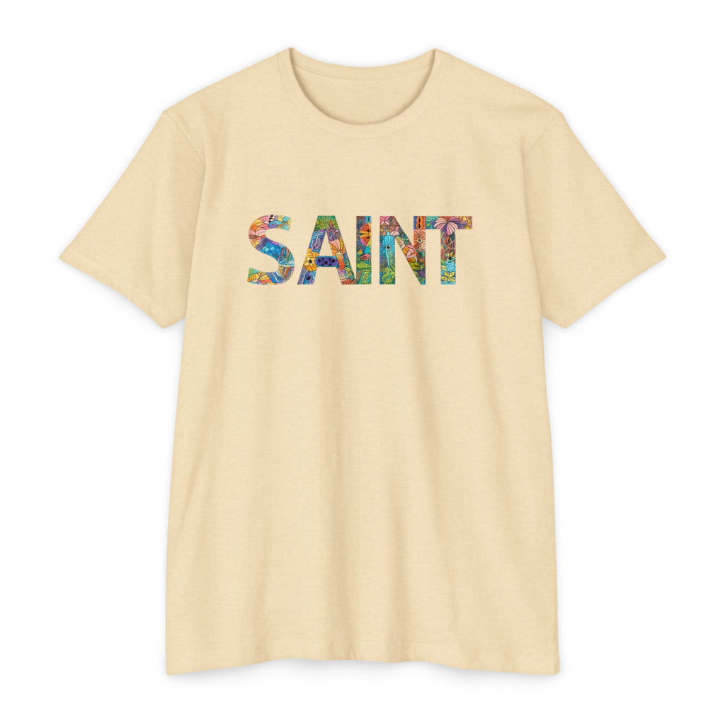 Womens Saint Floral Print T-shirt | 'SAINT' Flower Lettering Tee