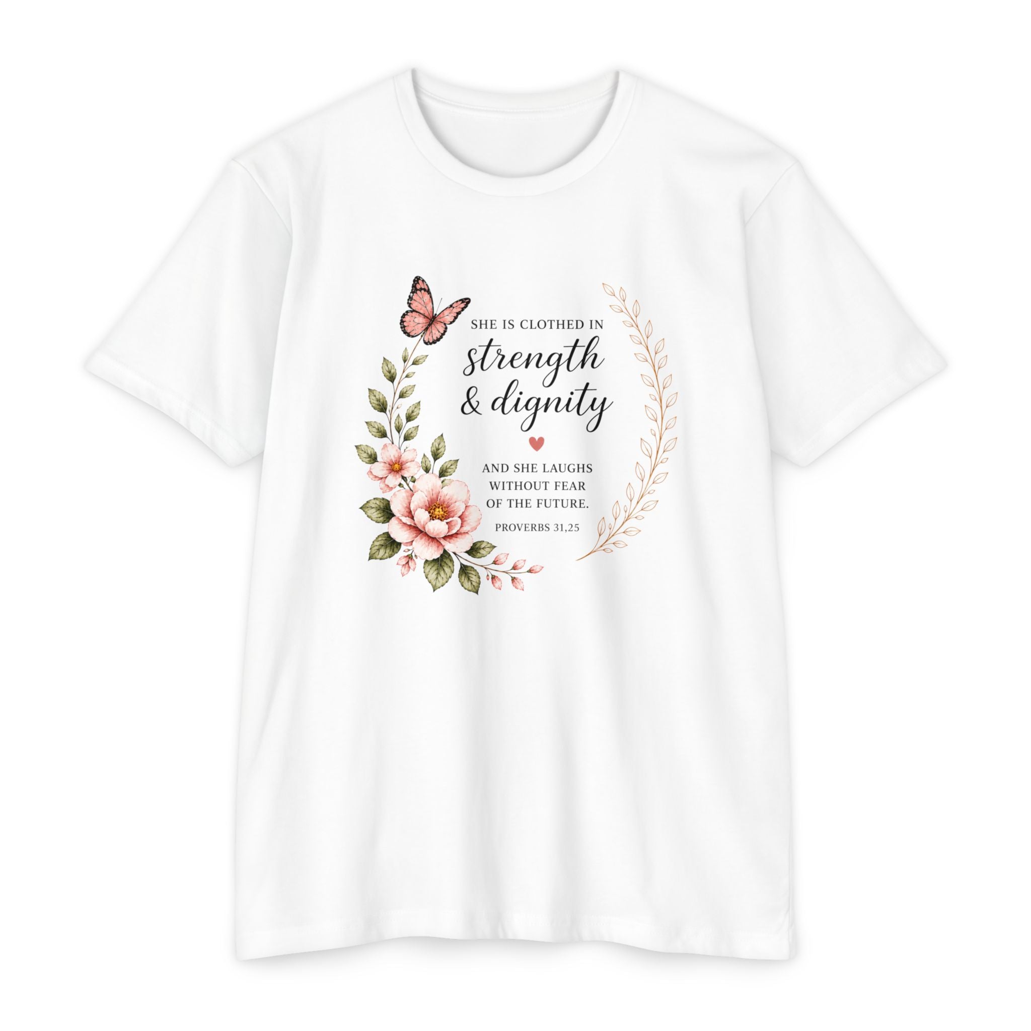 Womens Strength and Dignity Scripture Shirt | Floral Bible Verse Tee