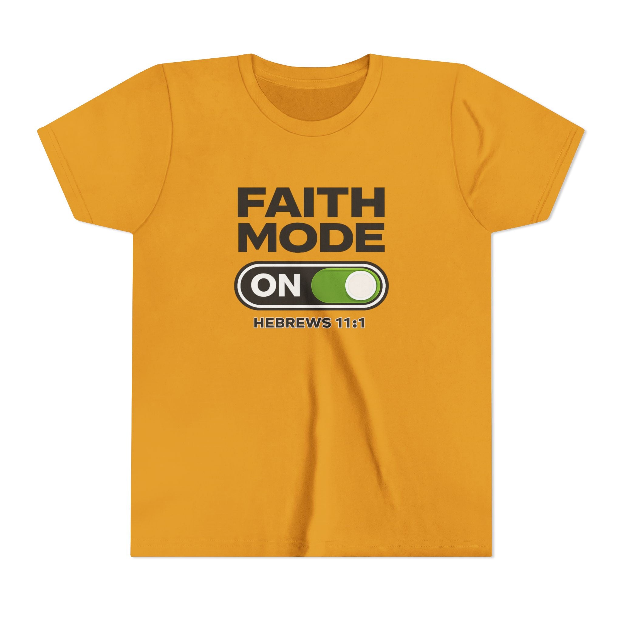 Youth Tee – "Faith Mode On" Christian Kids Shirt (Hebrews 11:1)