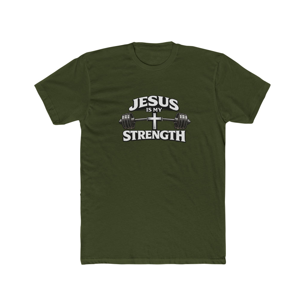 Jesus Is My Strength T-Shirt | Cross & Barbell Christian Faith Workout Tee