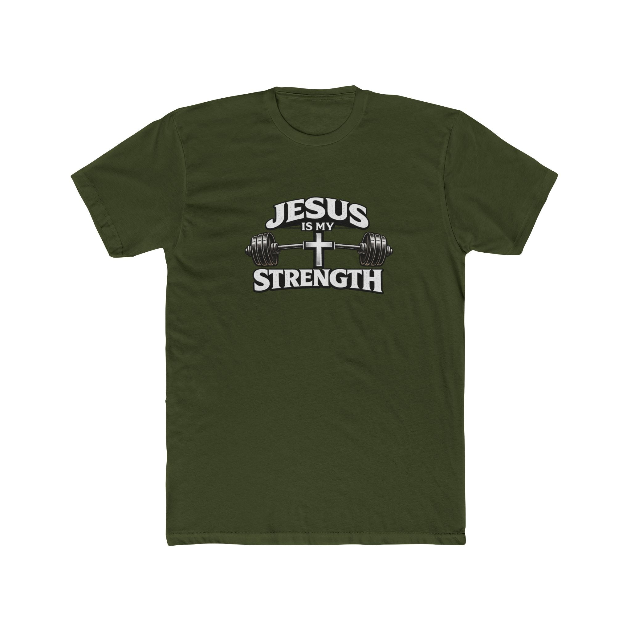 Jesus Is My Strength T-Shirt | Cross & Barbell Christian Faith Workout Tee