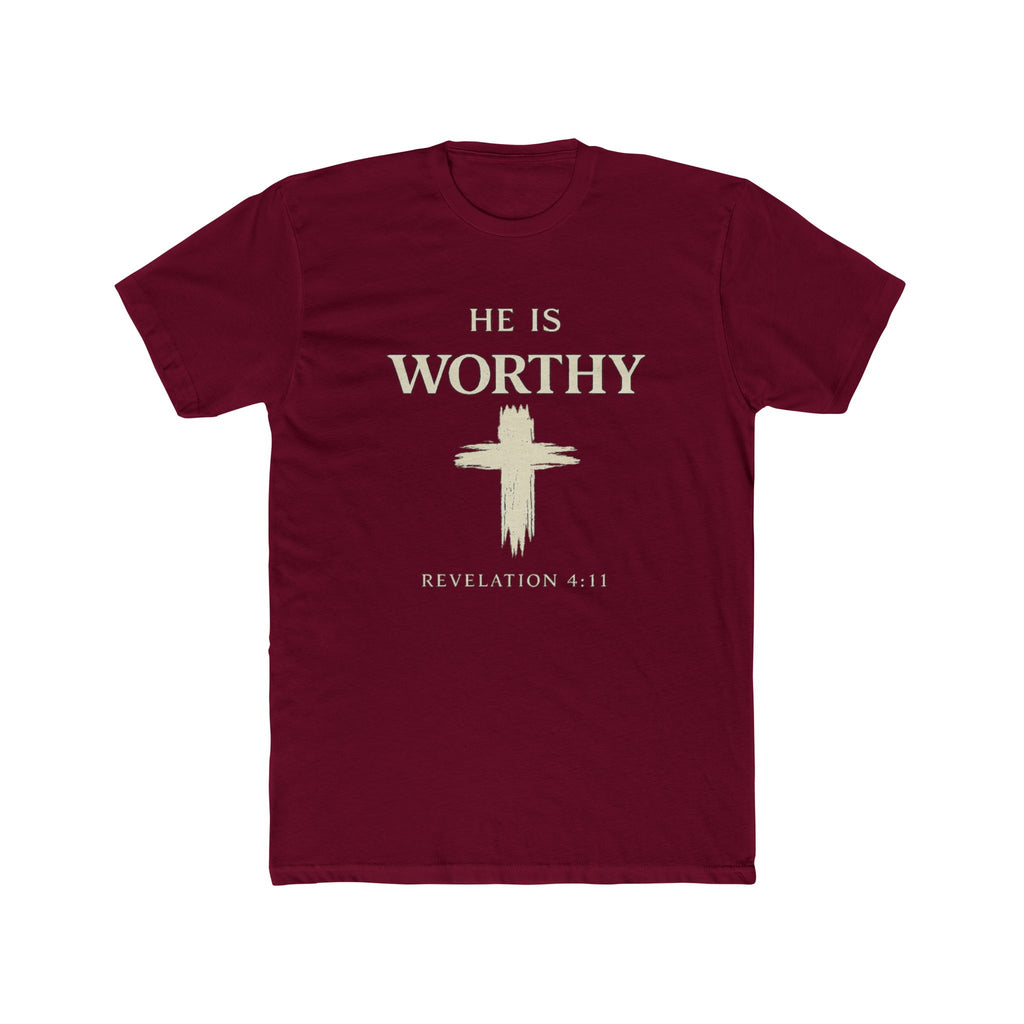 He Is Worthy Christian Tee - Revelation 4:11 Cross Faith T-Shirt