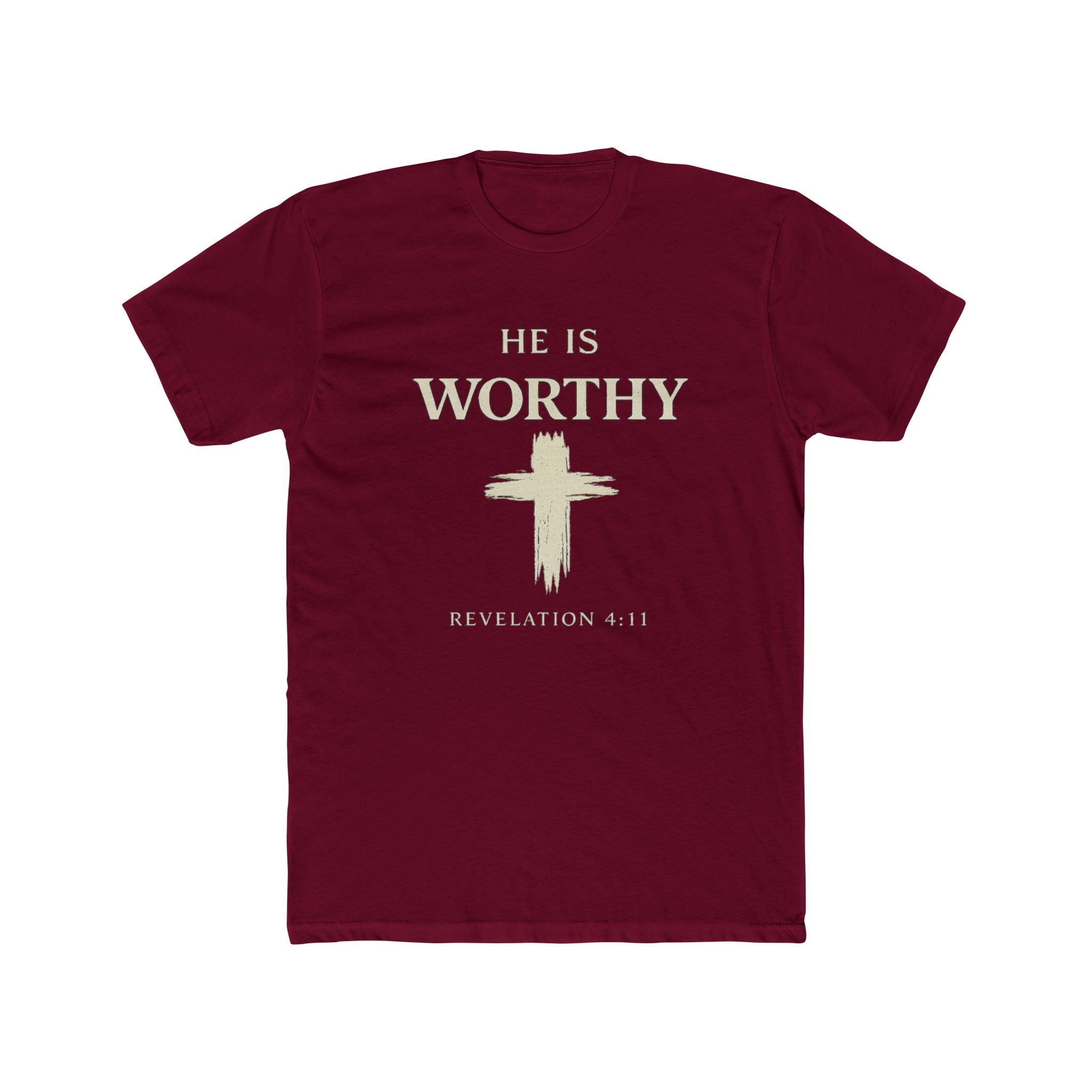 He Is Worthy Christian Tee - Revelation 4:11 Cross Faith T-Shirt