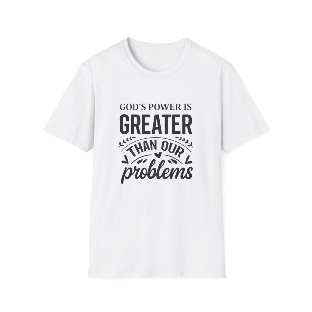 Womens Christian Faith T-Shirt — "God's Power Is Greater Than Our Problems" Inspirational Tee