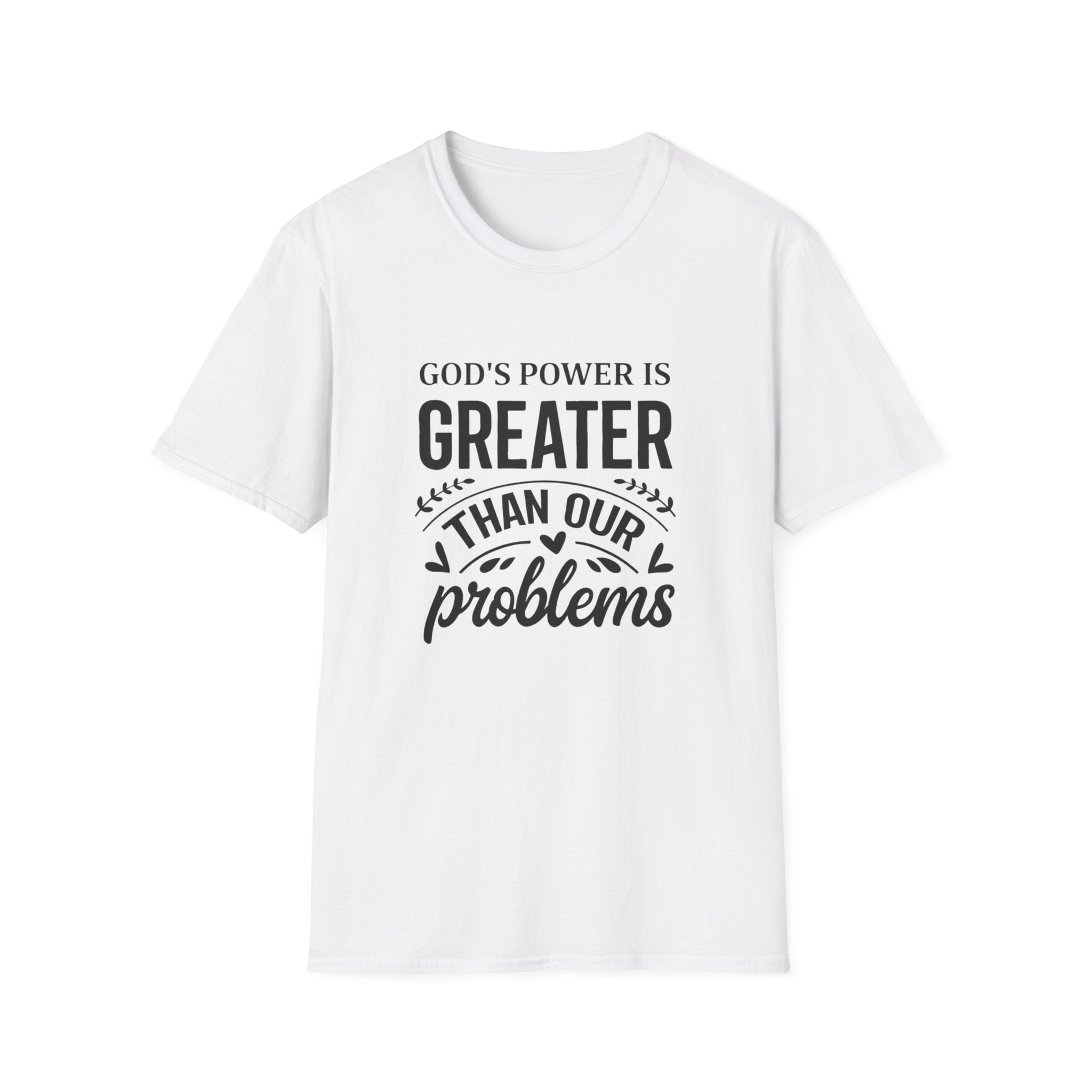 Womens Christian Faith T-Shirt — "God's Power Is Greater Than Our Problems" Inspirational Tee