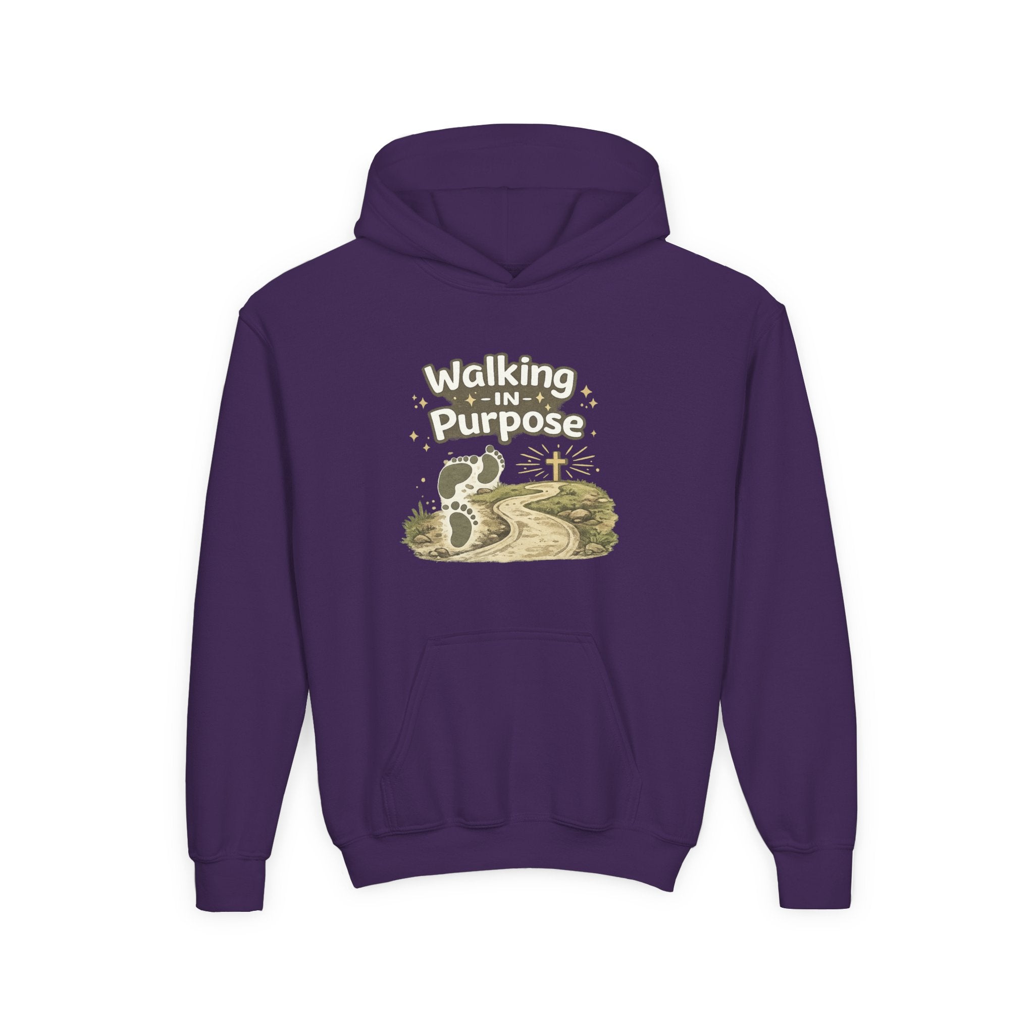 Youth Hoodie — "Walking in Purpose" Inspirational Christian Graphic