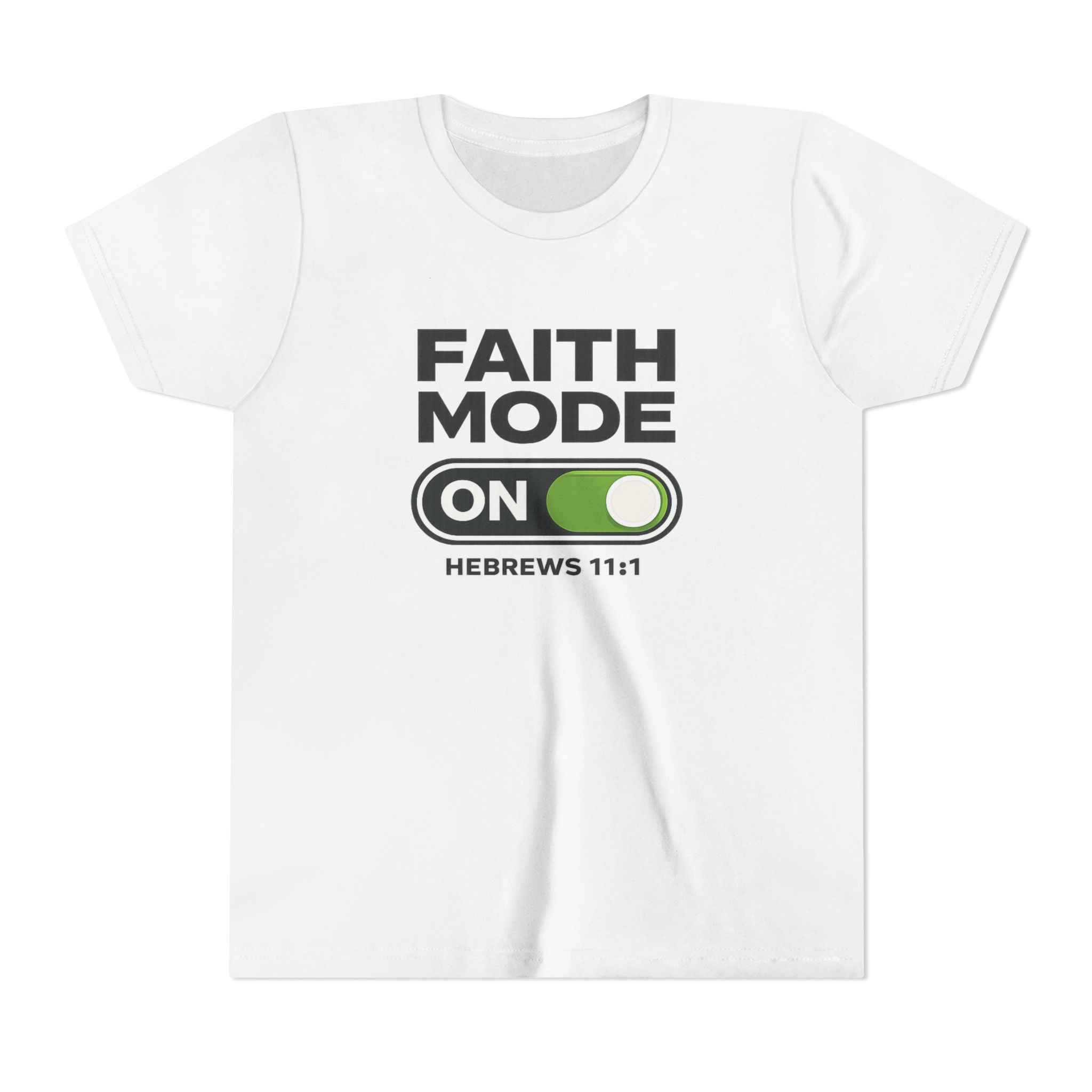 Youth Tee – "Faith Mode On" Christian Kids Shirt (Hebrews 11:1)