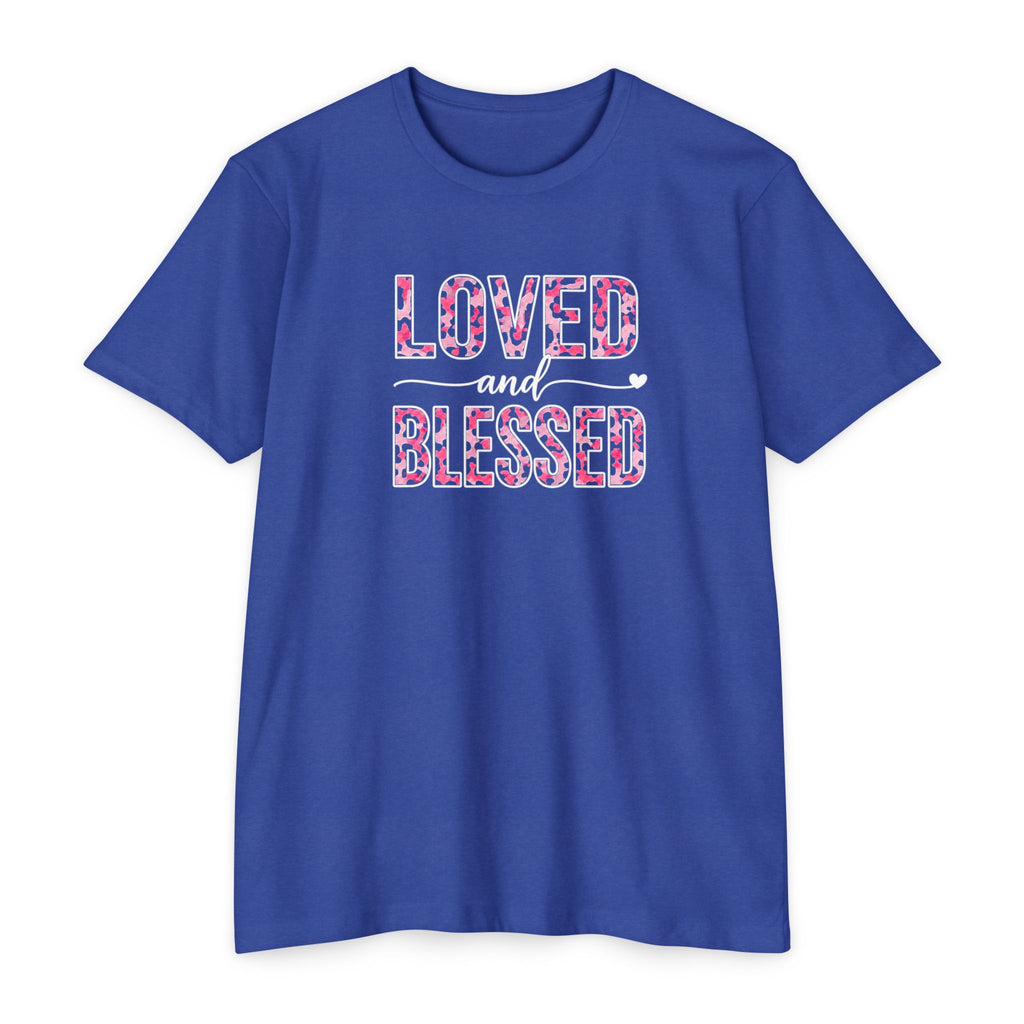 Womens Loved & Blessed floral script T-shirt | rose wreath design