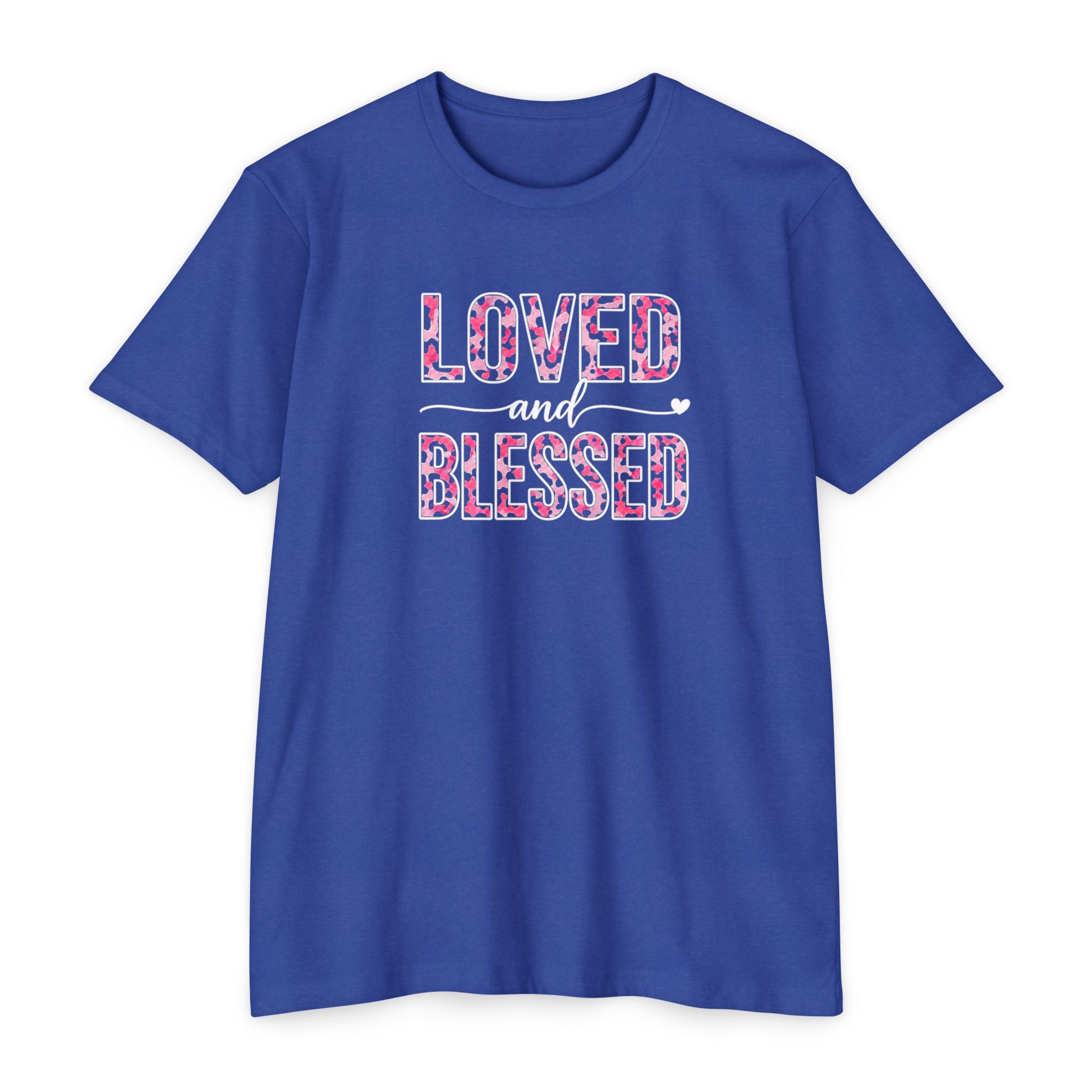Womens Loved & Blessed floral script T-shirt | rose wreath design
