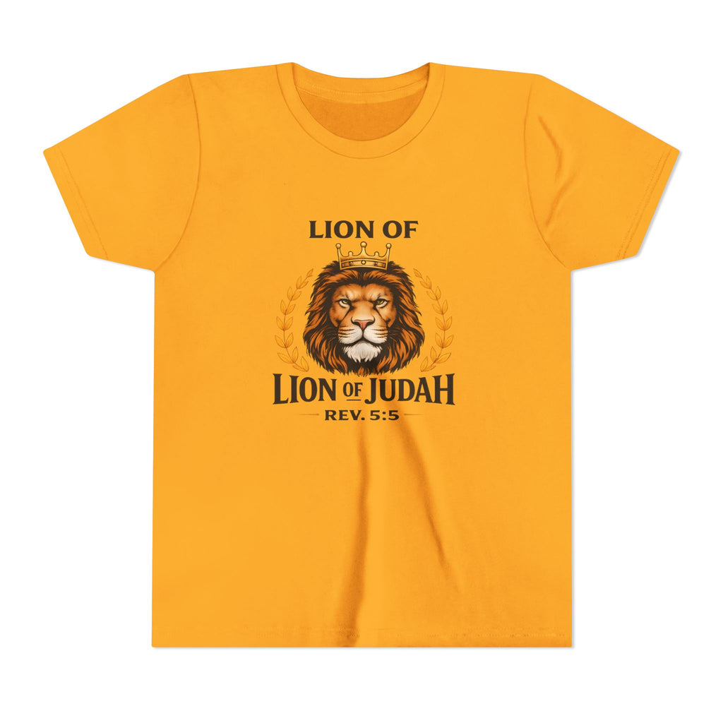Boys Youth T-Shirt — 'Lion of Judah' Crowned Lion Biblical Tee (Rev. 5:5)