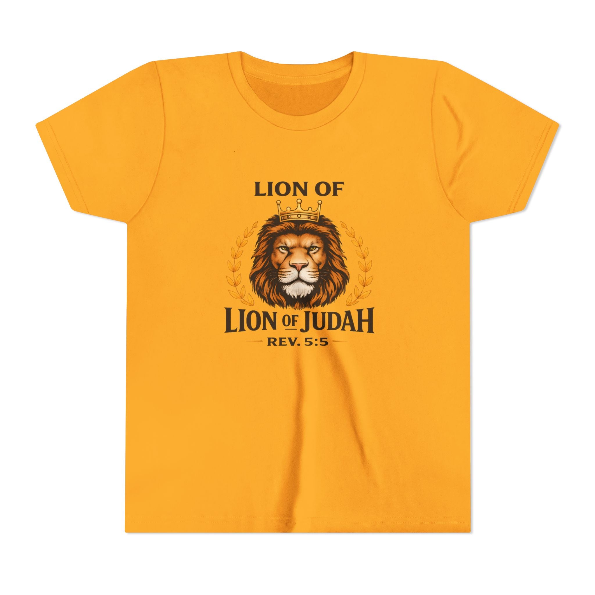 Boys Youth T-Shirt — 'Lion of Judah' Crowned Lion Biblical Tee (Rev. 5:5)