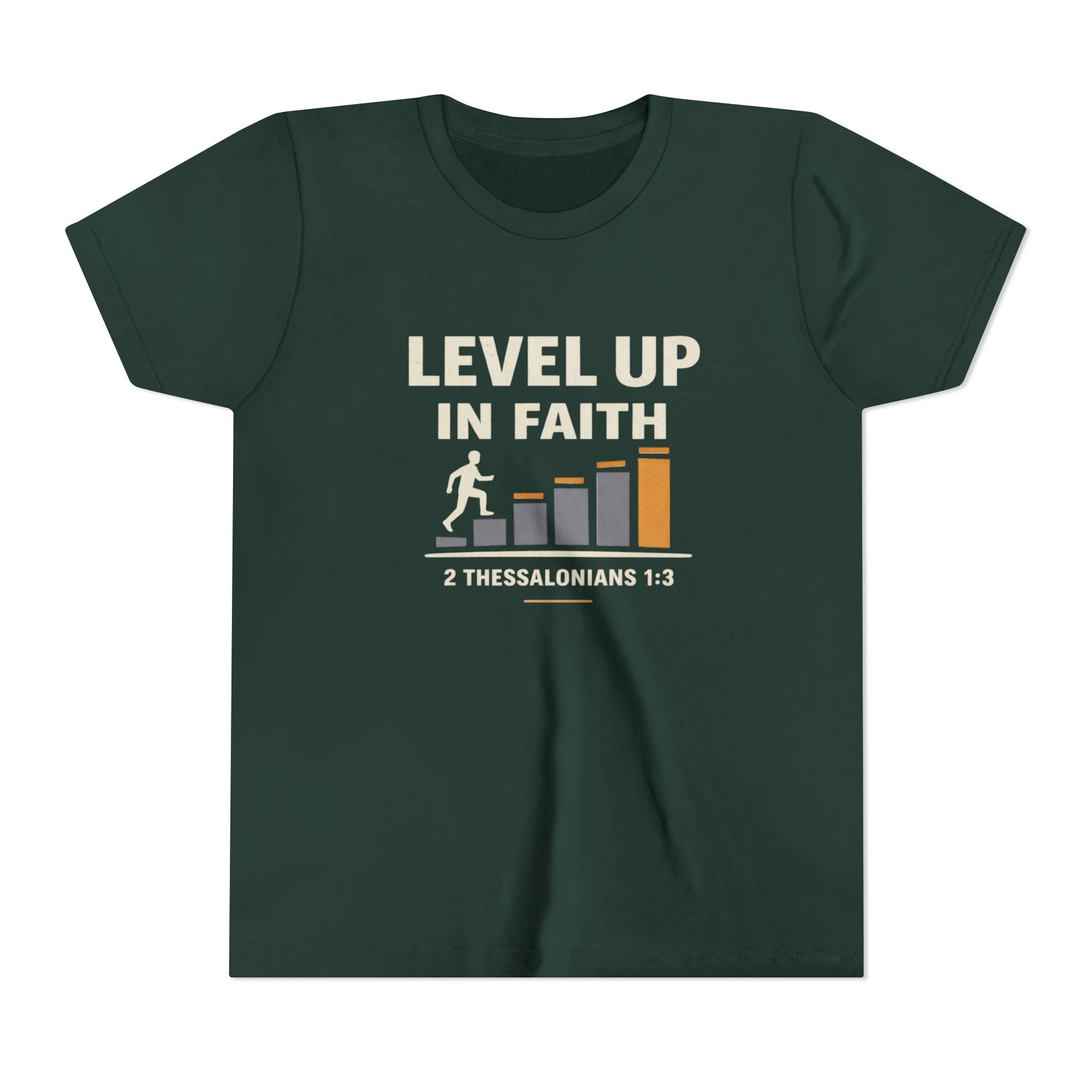 Girls Youth Tee - "Level Up in Faith" Christian Kids T-Shirt (2 Thessalonians 1:3)
