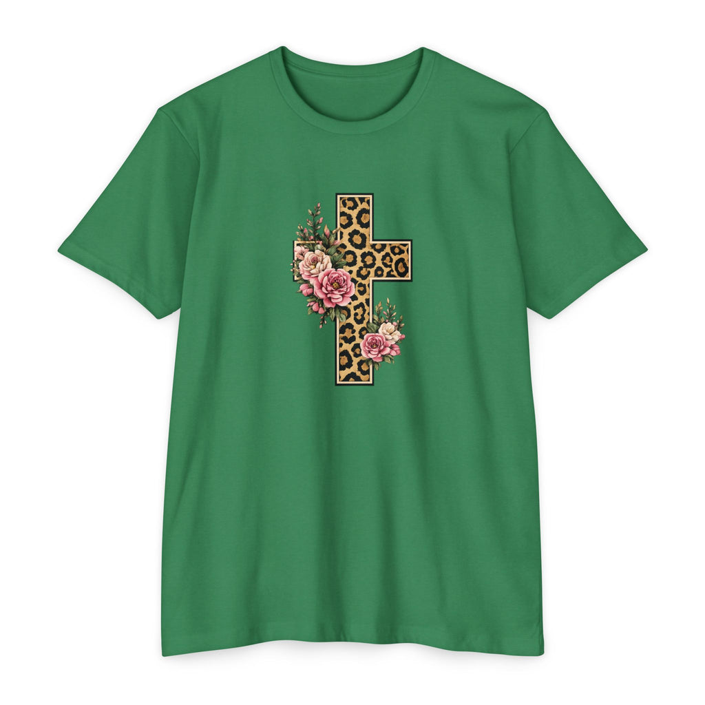 Womens Floral/ Leopard Cross T-Shirt Graphic Tee