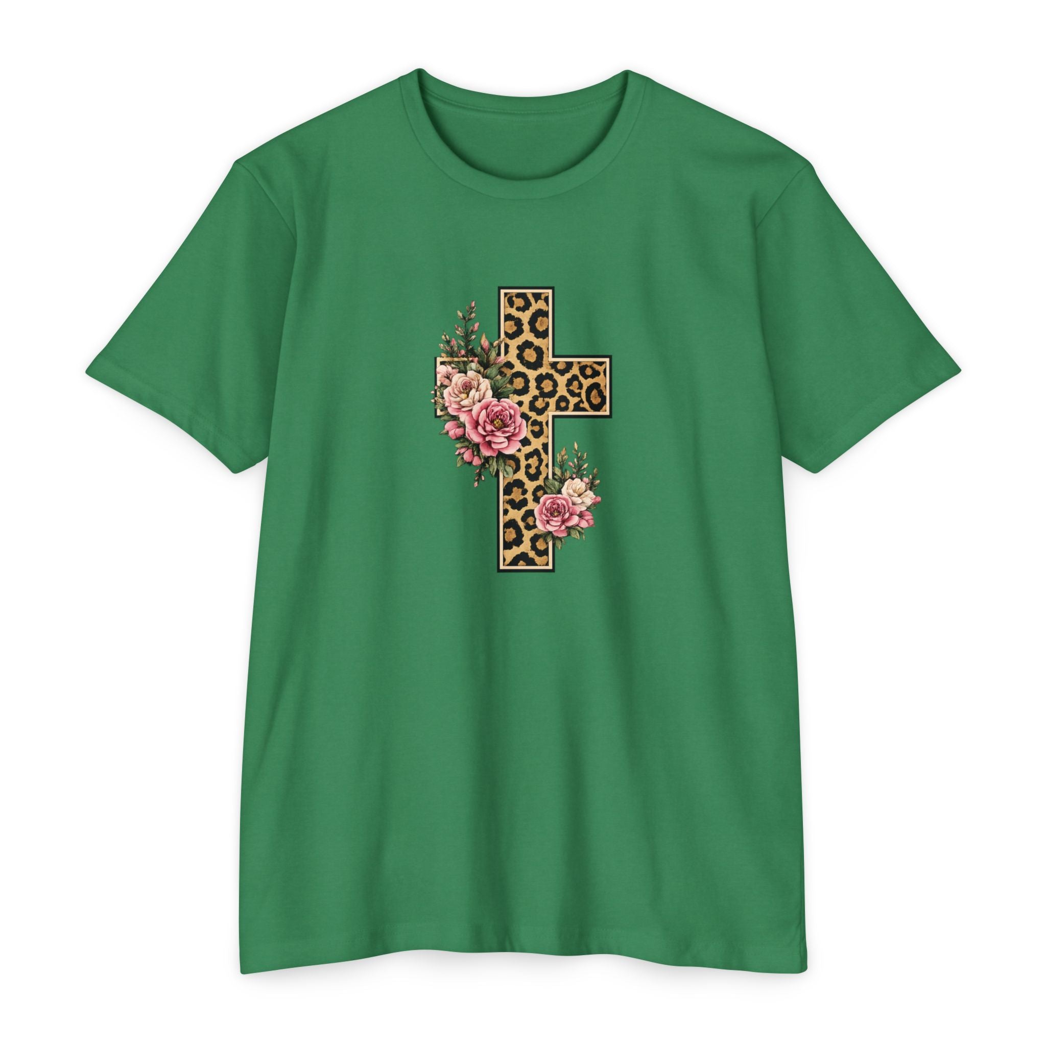 Womens Floral/ Leopard Cross T-Shirt Graphic Tee