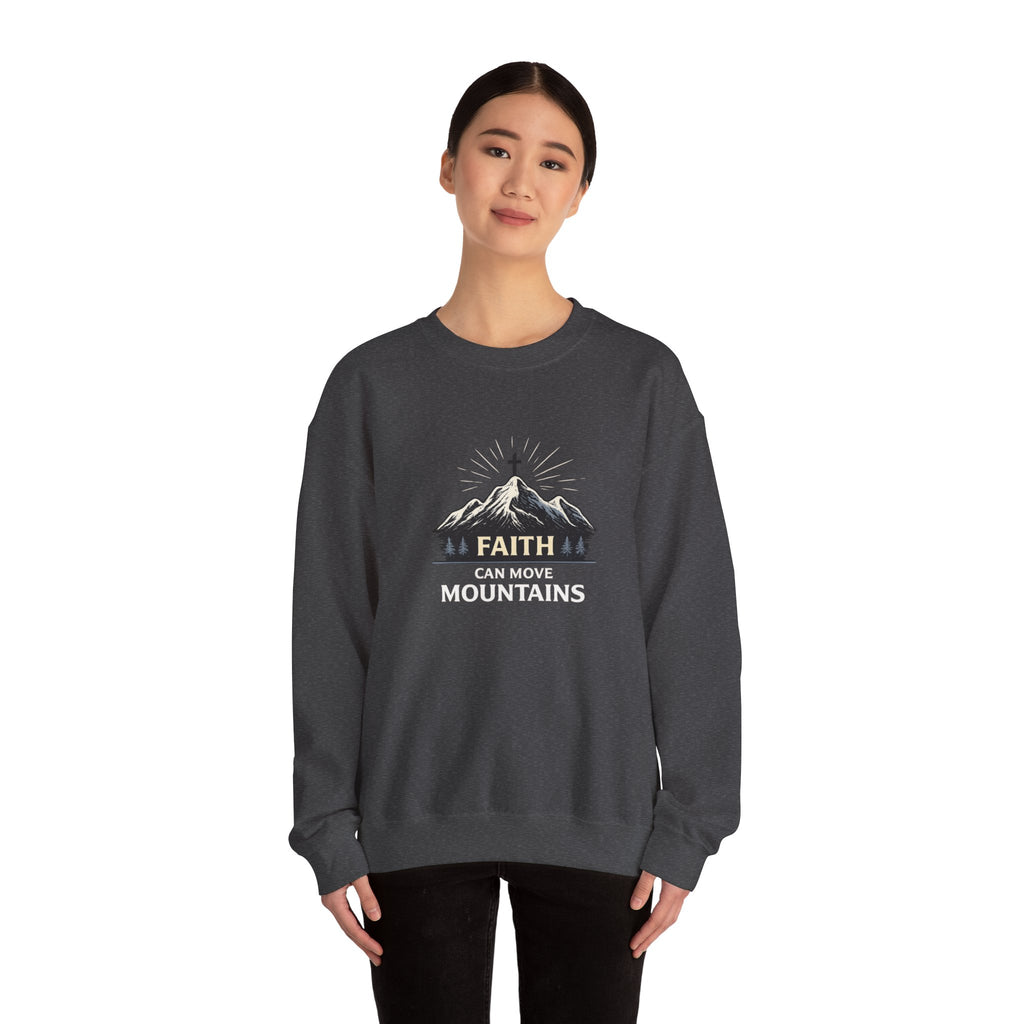 Womens Faith Can Move Mountains Crewneck Sweatshirt – Christian Inspirational Pullover