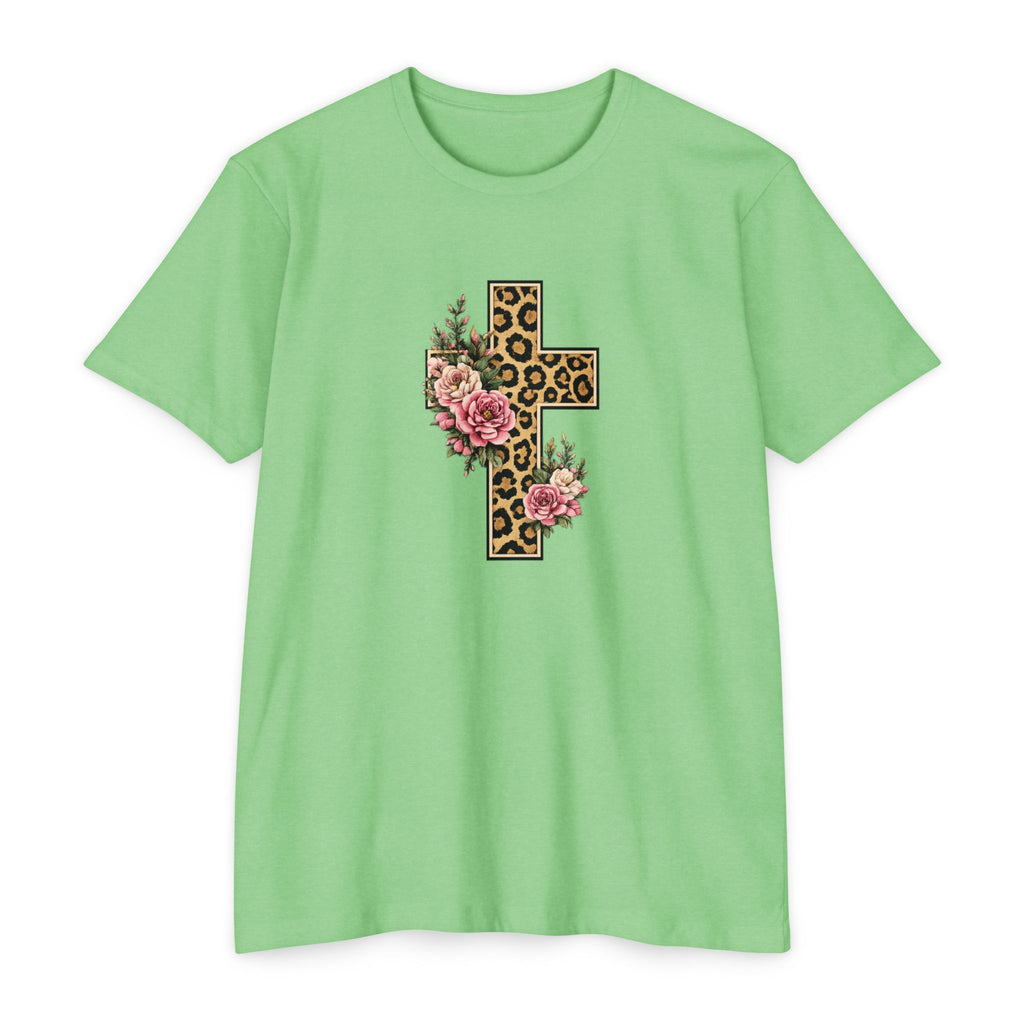 Womens Floral/ Leopard Cross T-Shirt Graphic Tee