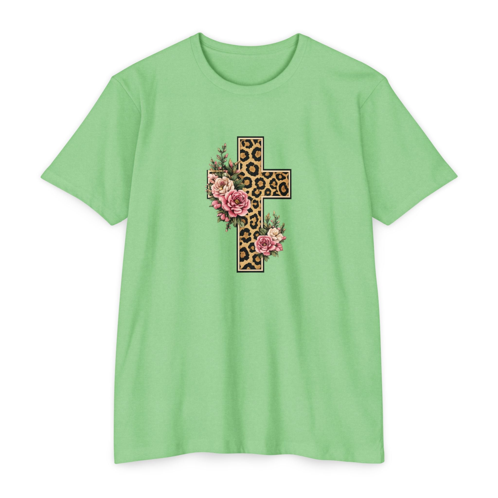 Womens Floral/ Leopard Cross T-Shirt Graphic Tee