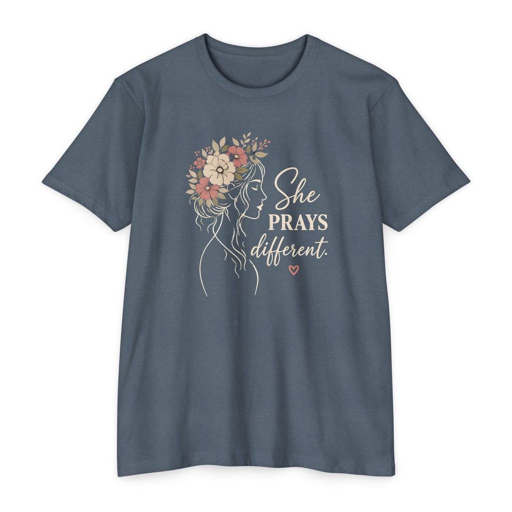"She Prays Different" Floral Faith Tee