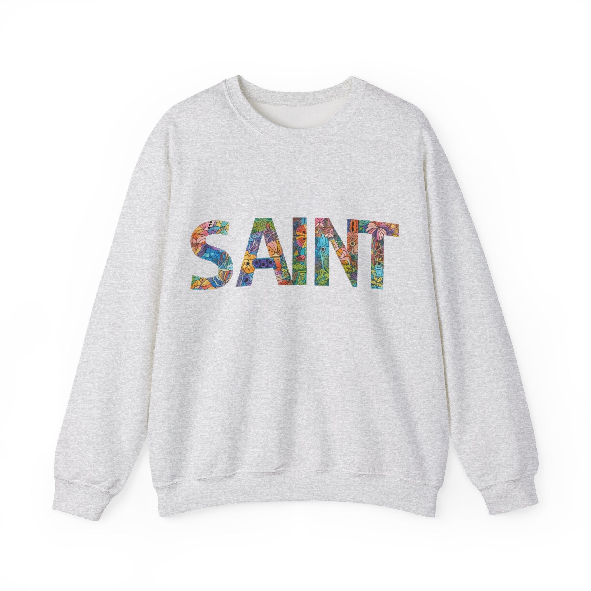 Womens Crewneck Sweatshirt  'SAINT' Colorful Floral Lettering