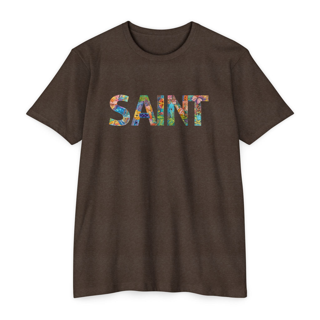 Womens Saint Floral Print T-shirt | 'SAINT' Flower Lettering Tee