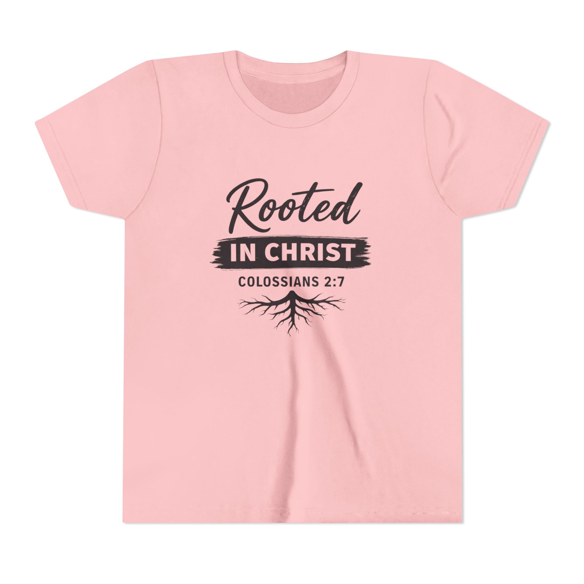 Boys Youth Tee - "Rooted in Christ" Colossians 2:7 Christian Kids Shirt