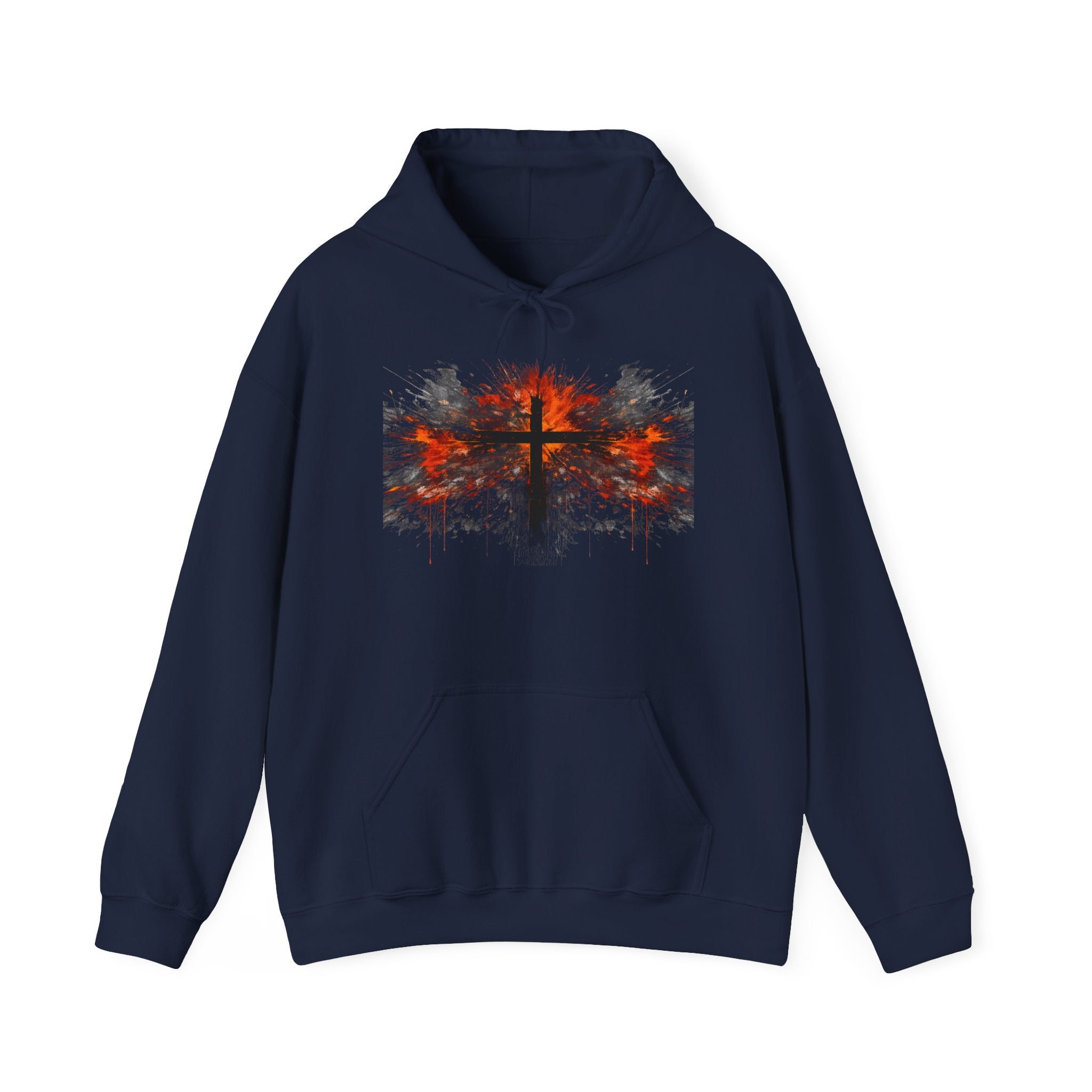 Mens Christian Cross Hoodie — Grunge Red & Black Faith Pullover