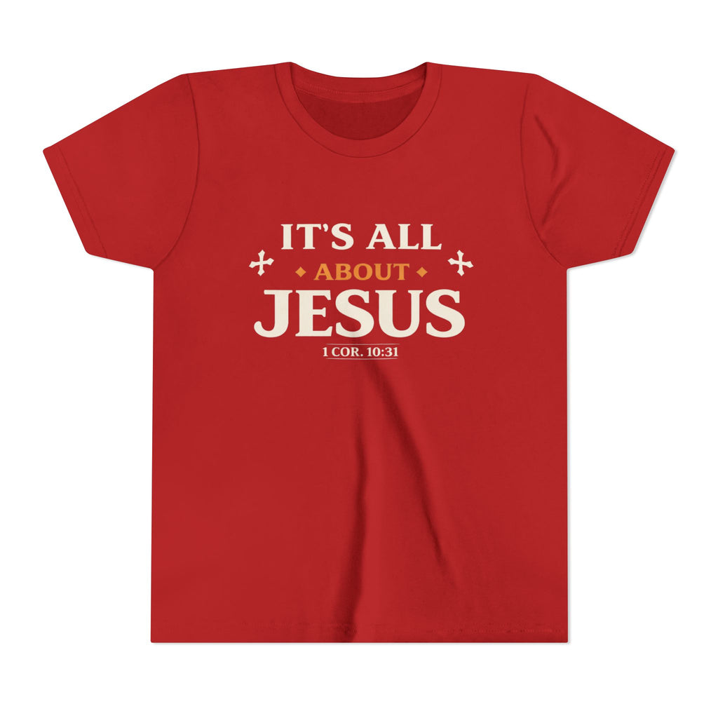 Boys Youth Tee - "It's All About Jesus" Christian Kids Shirt (1 Cor. 10:31)