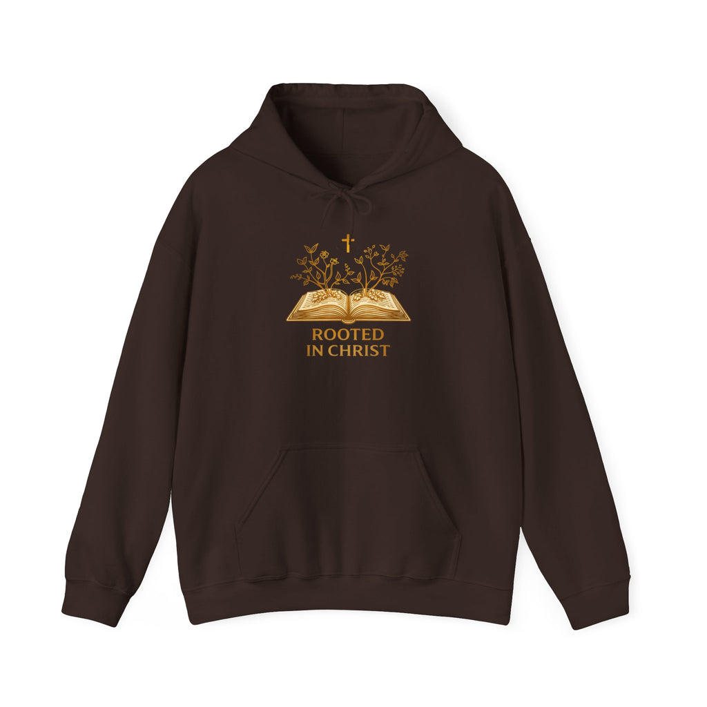 Womens Rooted in Christ Hoodie — Christian Faith Bible Cross Pullover
