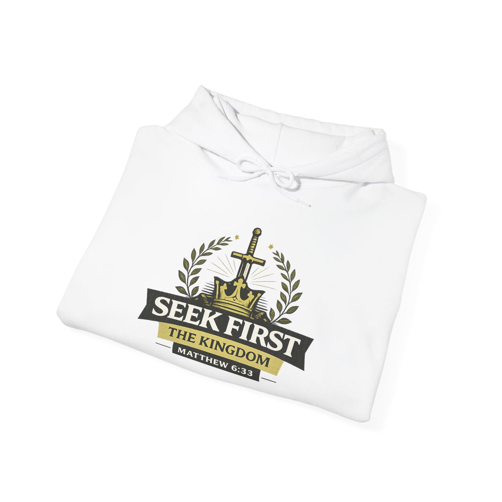 Mens Seek First the Kingdom Hoodie — Matthew 6:33 Christian Faith Pullover