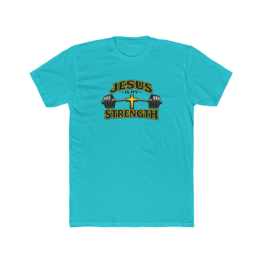 Jesus Is My Strength T-Shirt | Cross & Barbell Christian Faith Workout Tee