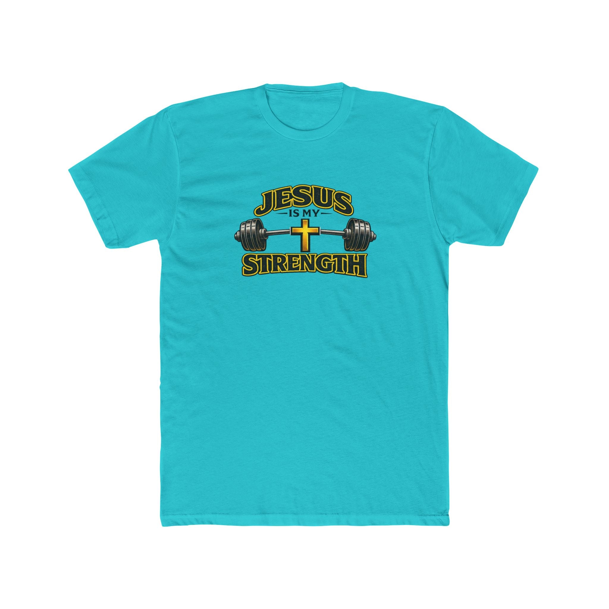 Jesus Is My Strength T-Shirt | Cross & Barbell Christian Faith Workout Tee