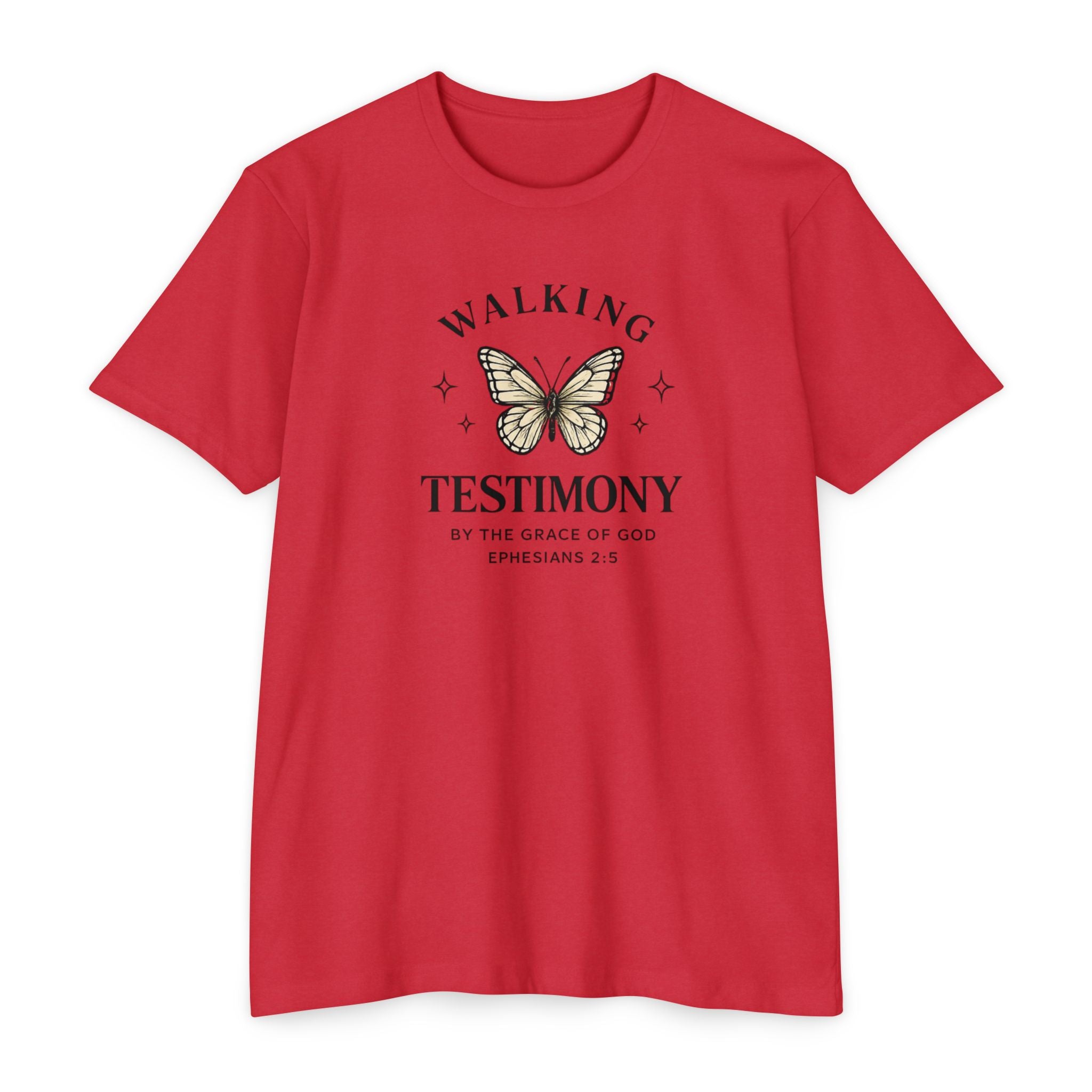 Womens Walking Testimony T-Shirt — “By the Grace of God” Christian Tee (Ephesians 2:8)