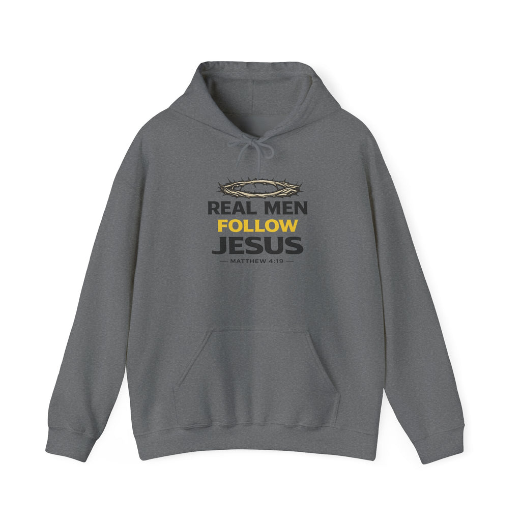 Real Men Follow Jesus Hoodie — Christian Faith Sweatshirt (Matthew 4:19)