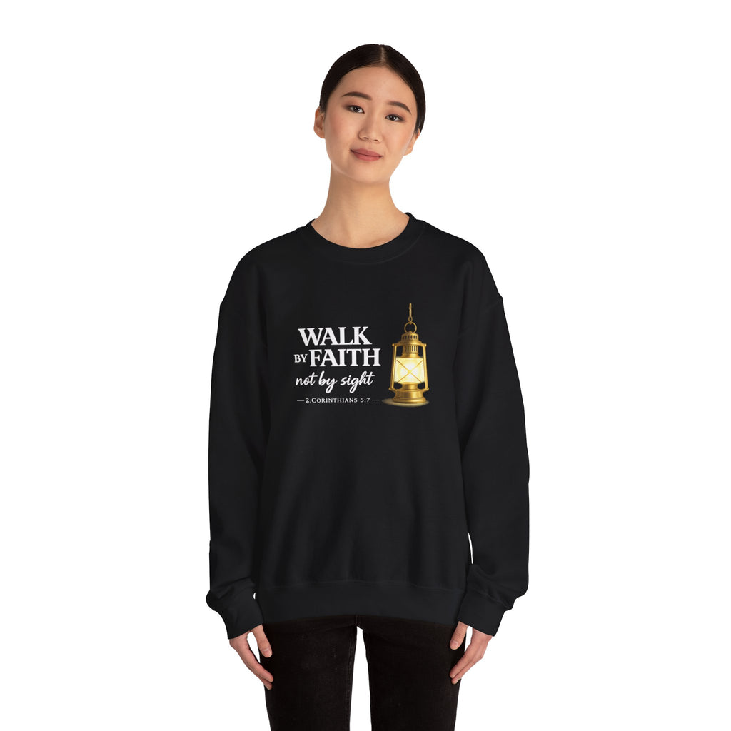 Womens "Walk By Faith Not By Sight" Classic White Crewneck Sweatshirt