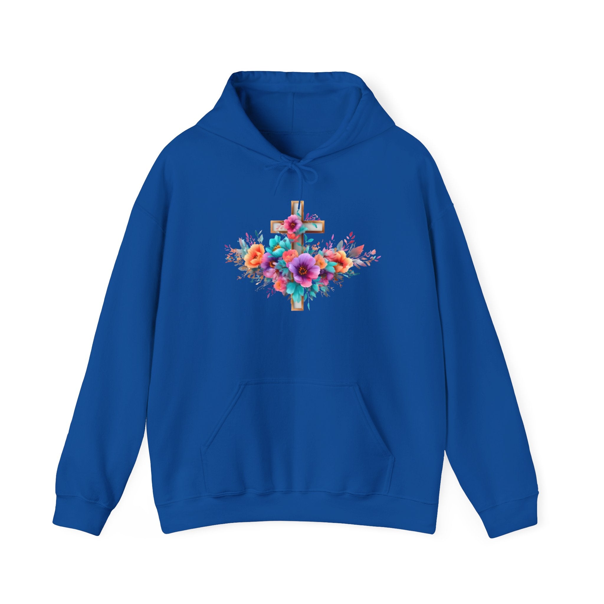 Floral Cross Hoodie – Colorful Watercolor Flowers Religious Sweatshirt