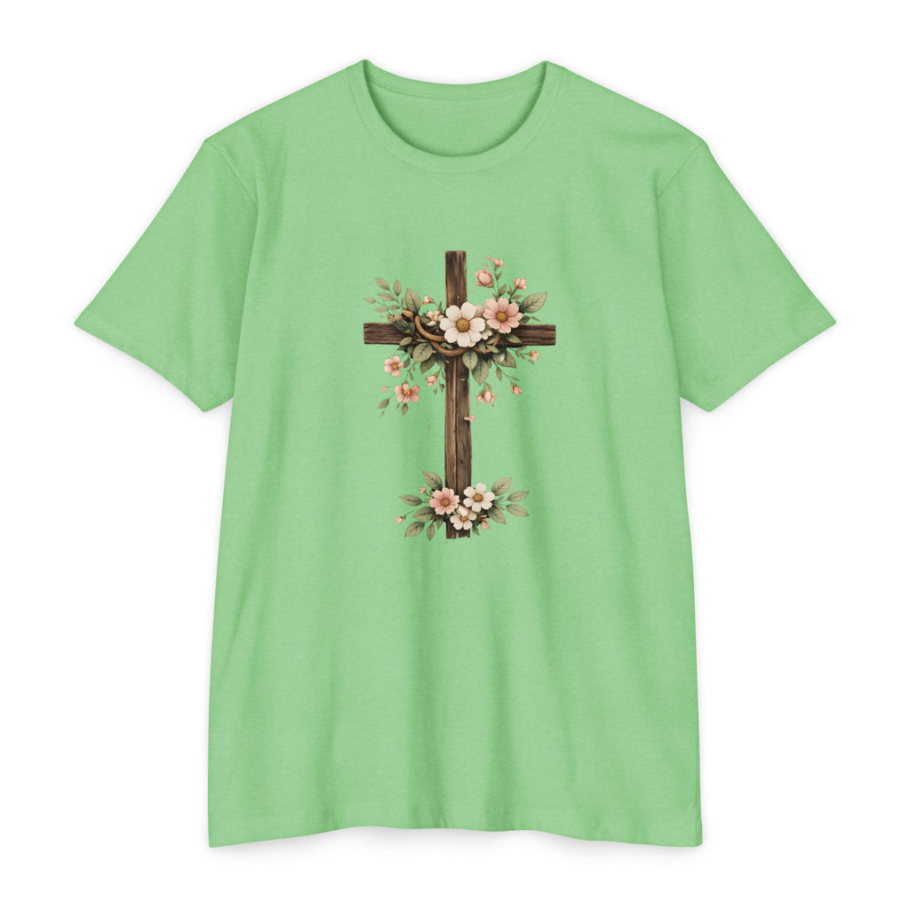 Womens Floral Cross T-Shirt — Rustic Christian Tee for Easter & Church