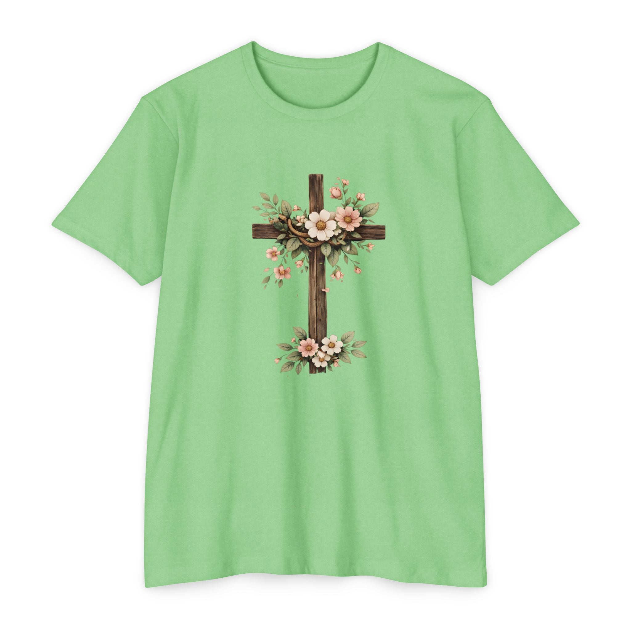 Womens Floral Cross T-Shirt — Rustic Christian Tee for Easter & Church