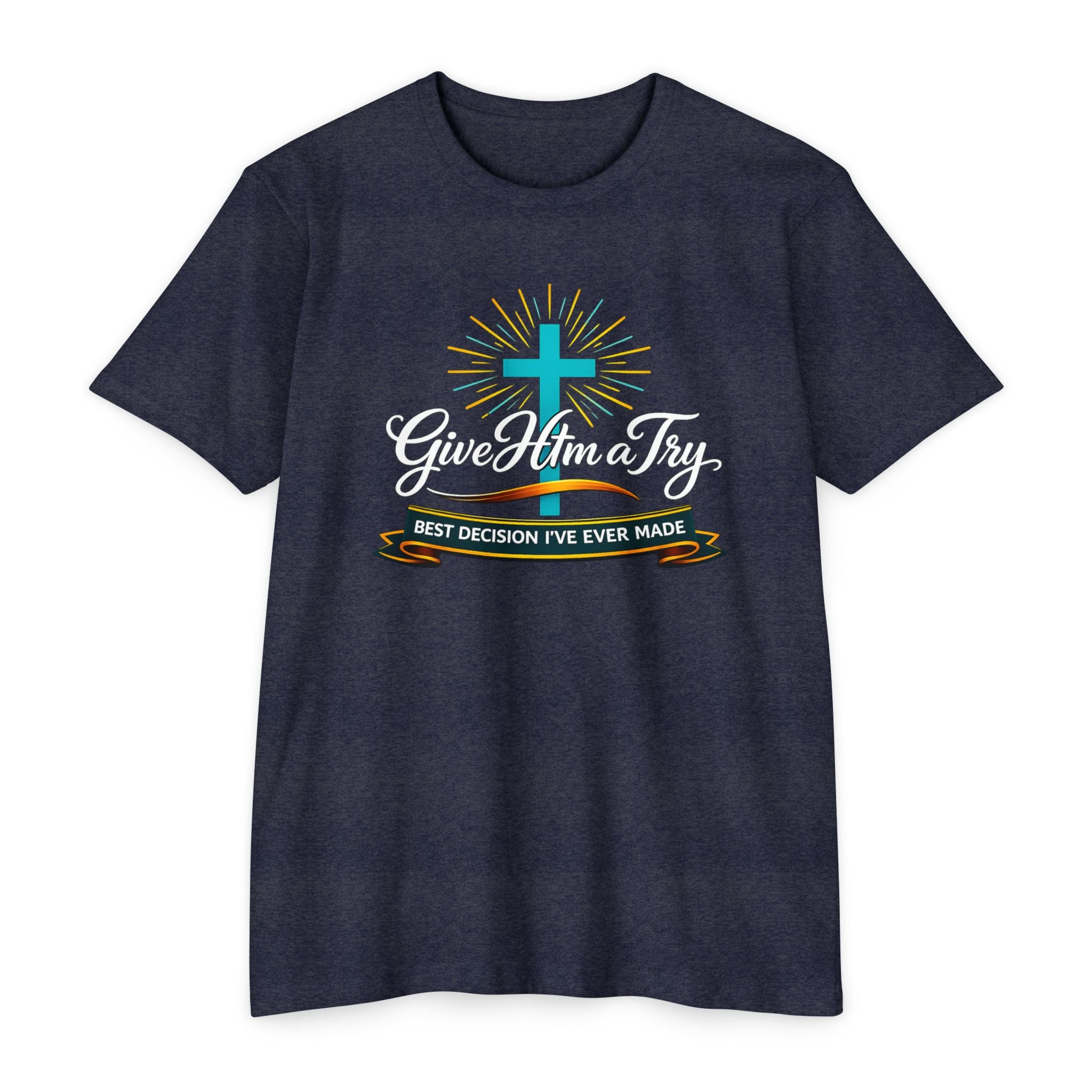 Womens Give Him a Try cross design T-Shirt | Christian faith shirt