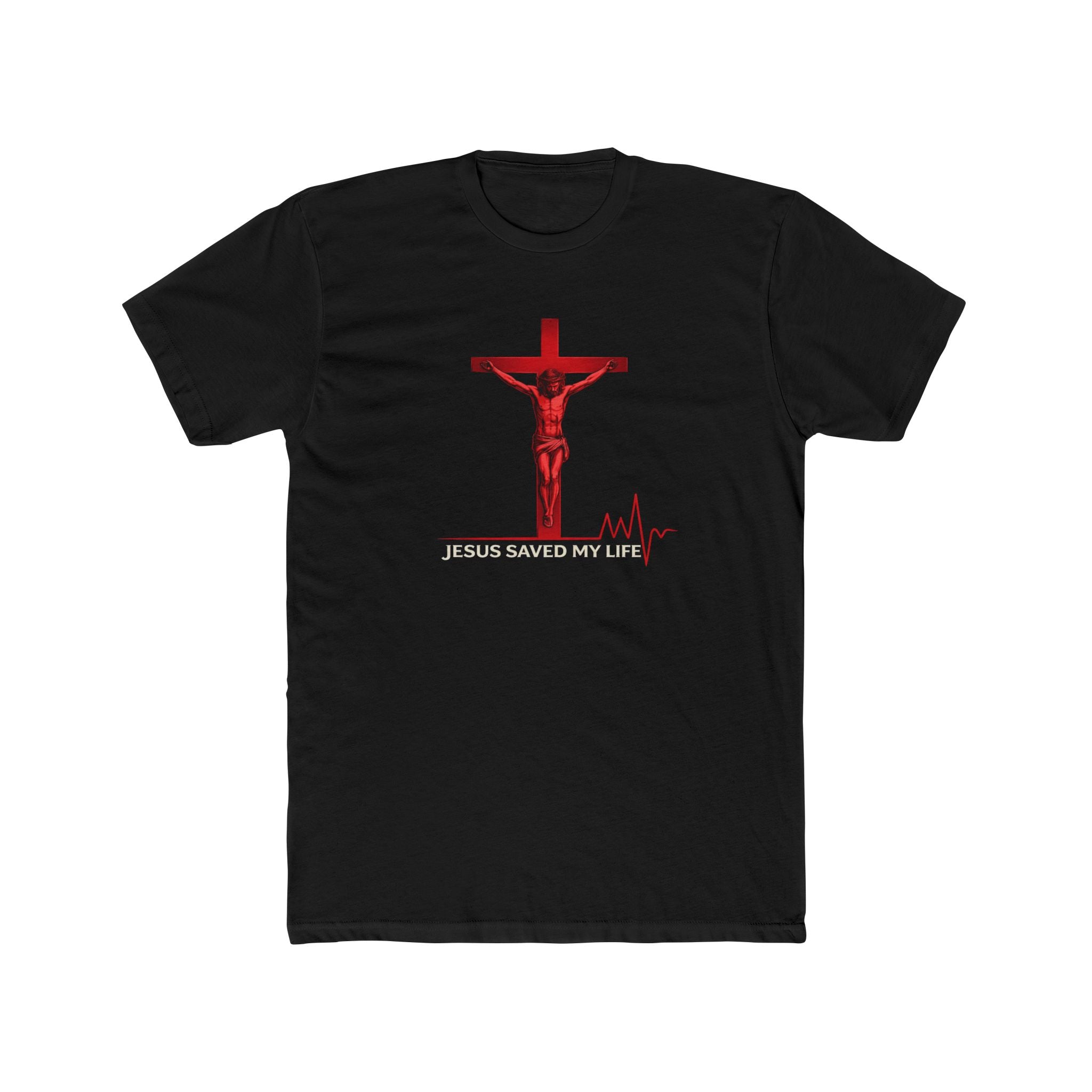 Jesus Saved My Life T-Shirt — Christian Cross Tee with Heartbeat Design