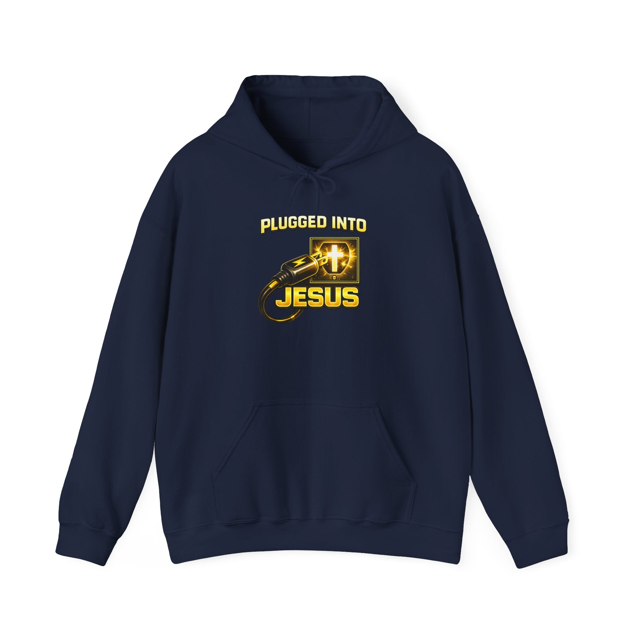 Plugged Into Jesus Hoodie — Christian Faith Graphic Pullover