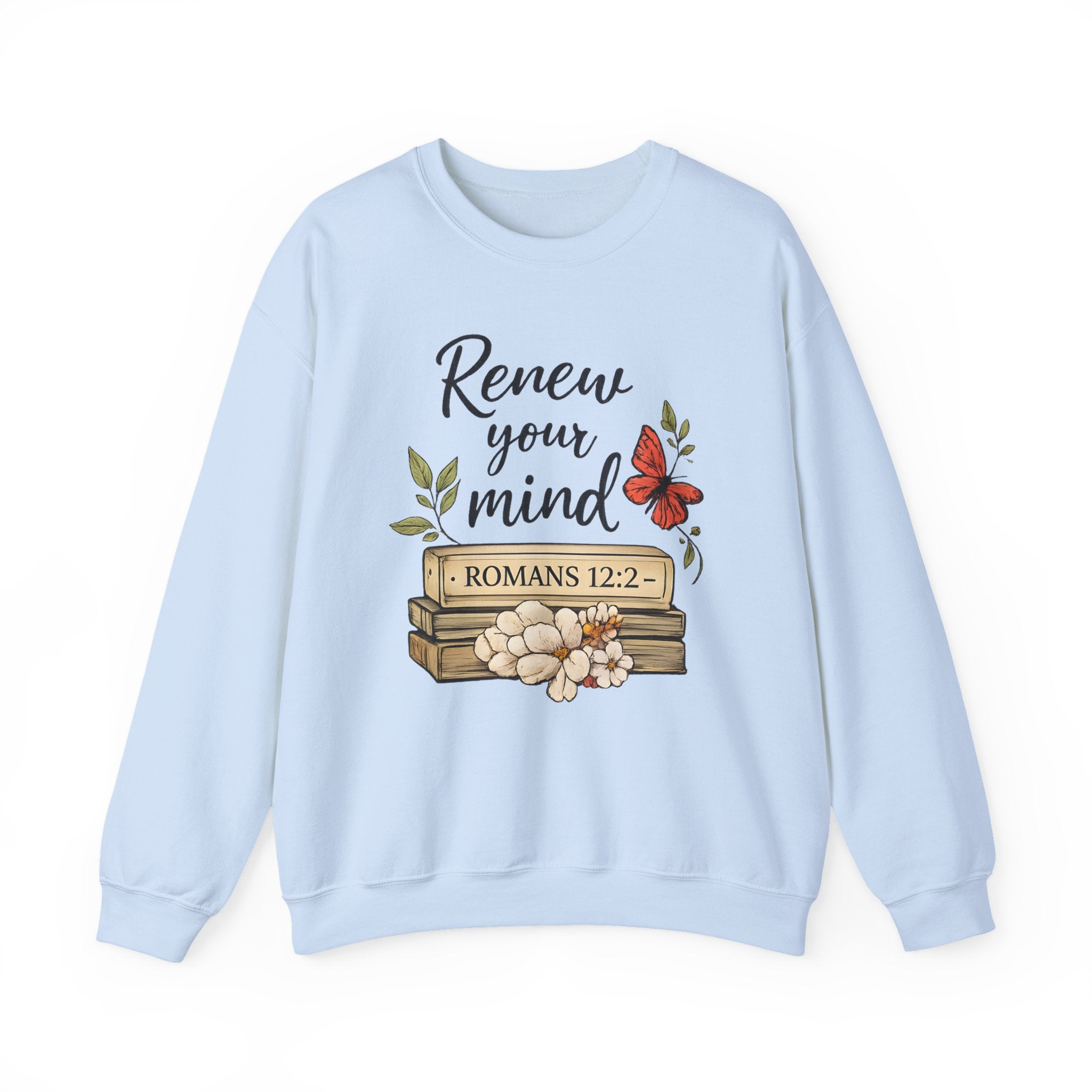 Womens Crewneck Sweatshirt - "Renew Your Mind" Romans 12:2 Floral Christian Pullover
