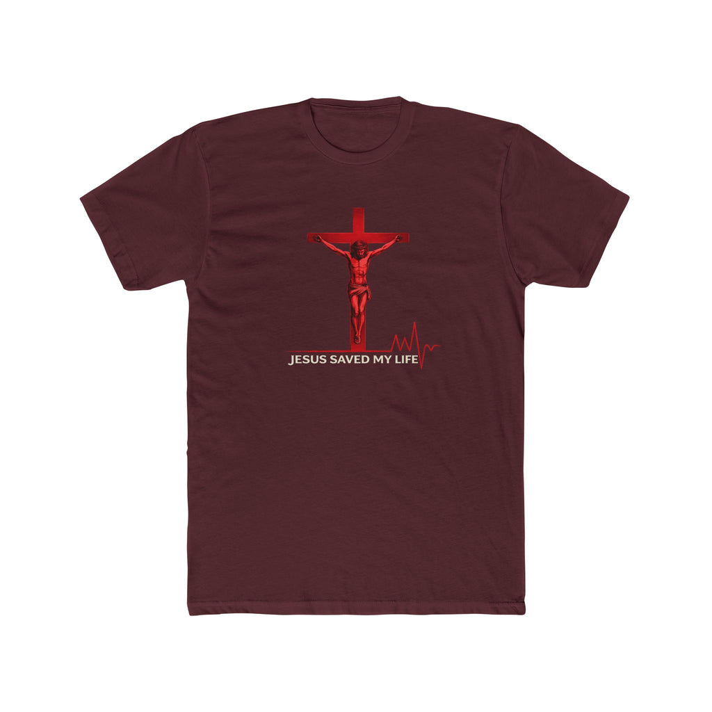 Jesus Saved My Life T-Shirt — Christian Cross Tee with Heartbeat Design