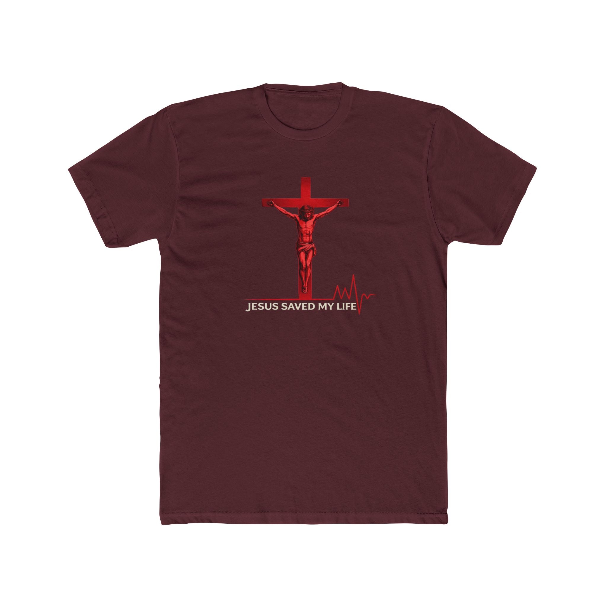 Jesus Saved My Life T-Shirt — Christian Cross Tee with Heartbeat Design